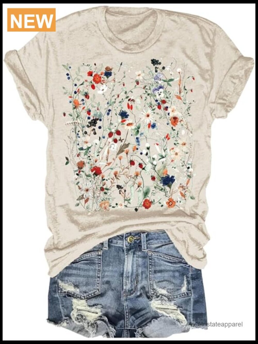 Vintage Floral Printed T-Shirt Casual Boho Graphic Tee Short Sleeve